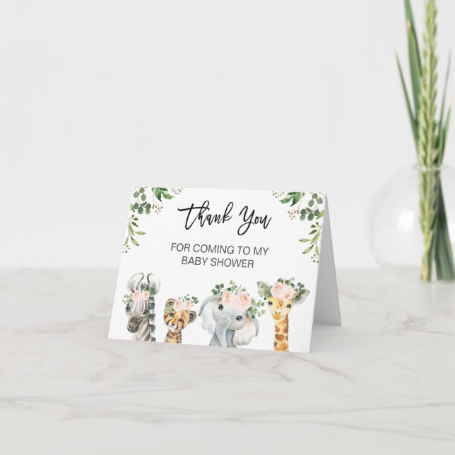 Pink Floral Safari Baby Shower Folding Thank You  Card (Front)
