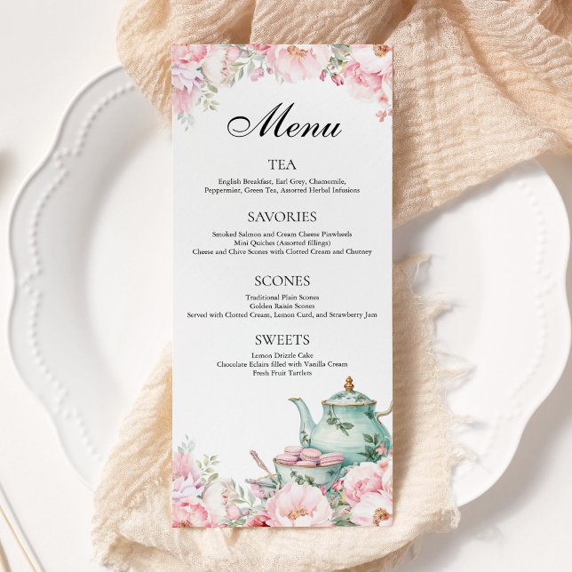 Pink Floral Sage Green Afternoon Tea Party Menu (Creator Uploaded)