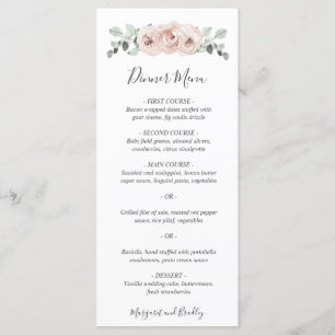 Pink Floral Sage Greenery Dusty Rose Wedding Menu