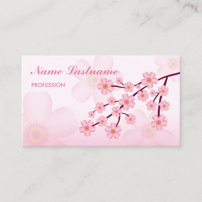 Pink Floral Sakura Cherry Blossom Tree Branch Business Card (Front)