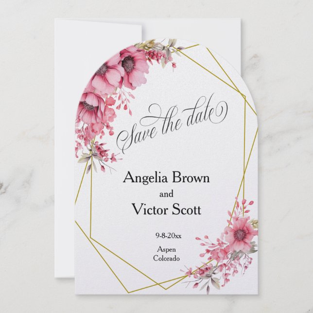Pink Floral Save the Date Invitation (Front)