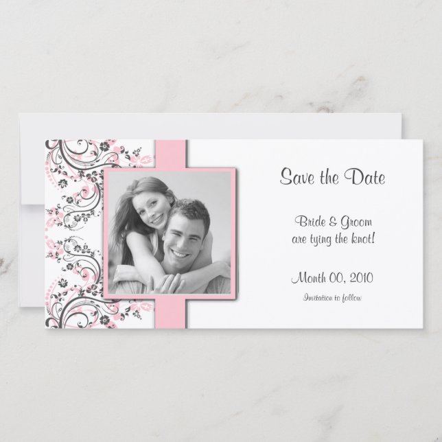 Pink Floral Save the Date Photo Cards (Front)