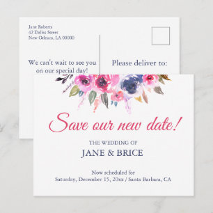 Pink Floral Save The Date Postcard