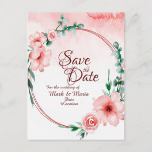 Pink floral Save the date Postcard
