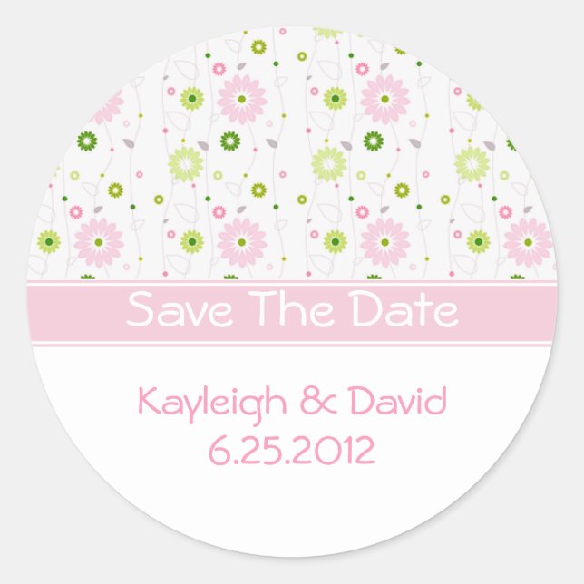 Pink Floral Save The Date Sticker (Front)