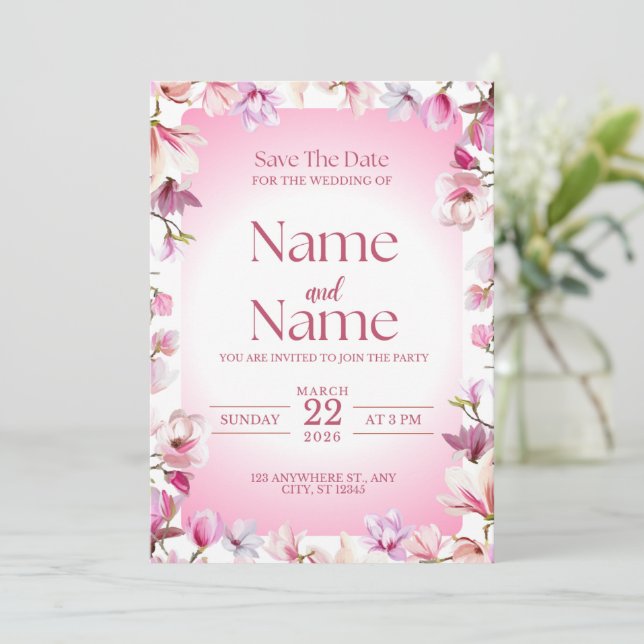 Pink floral save the date wedding invitation  (Standing Front)