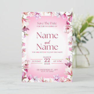 Pink floral save the date wedding invitation 