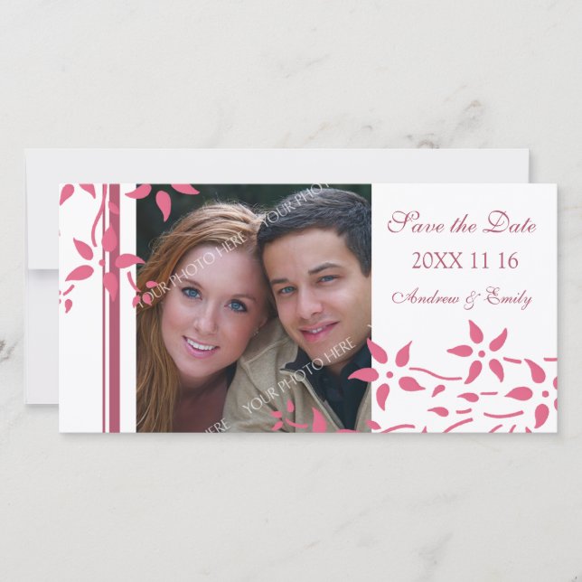 Pink Floral Save the Date Wedding Photo Cards (Front)