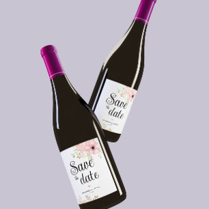 Pink Floral Save the date Wine Label