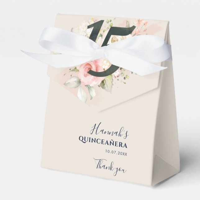 Pink Floral Script 15th Birthday Favour Box (Front Side)