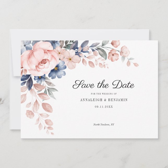 Pink Floral Script Botanical Wedding Save The Date (Front)
