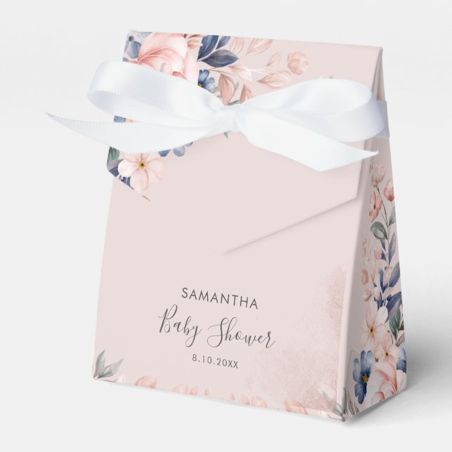 Pink Floral Script Modern Baby Shower Favour Box (Front Side)