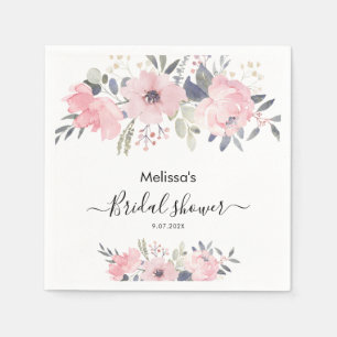 Pink Floral Script Rustic Bridal Shower Paper Napkin