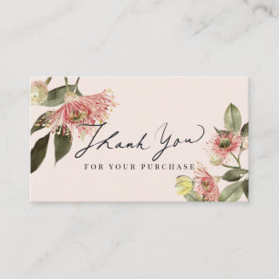Pink Floral Script Thank You Business Card