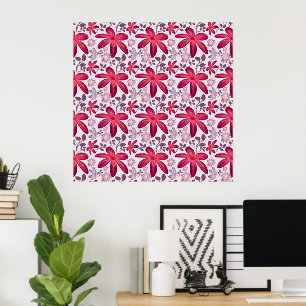 Pink Floral Seamless Pattern   Elegant Watercolor  Poster