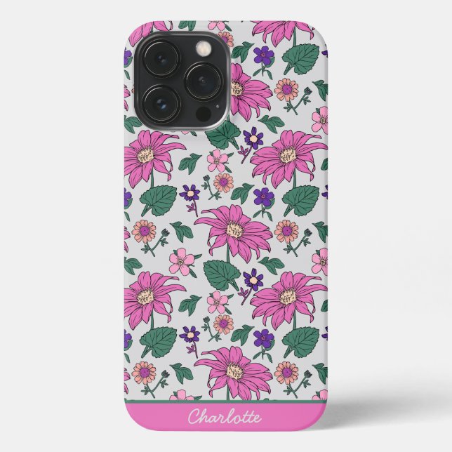 Pink floral seamless pattern personalised name iPh iPhone Case (Back)