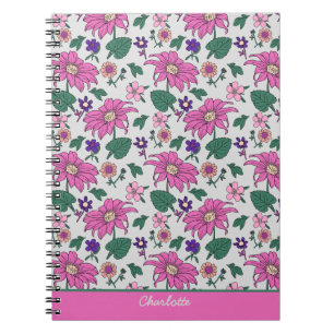Pink floral seamless pattern personalized name  notebook