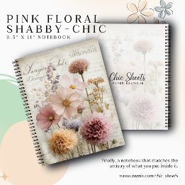 Pink Floral Shabby-Chic 8.5" x 11" Spiral Notebook