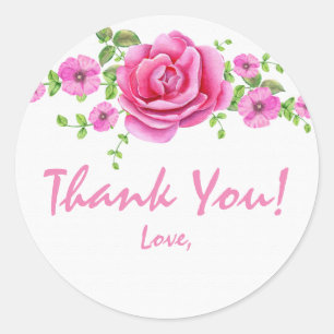 Pink Floral Shabby Chic Bridal Shower Favour Classic Round Sticker