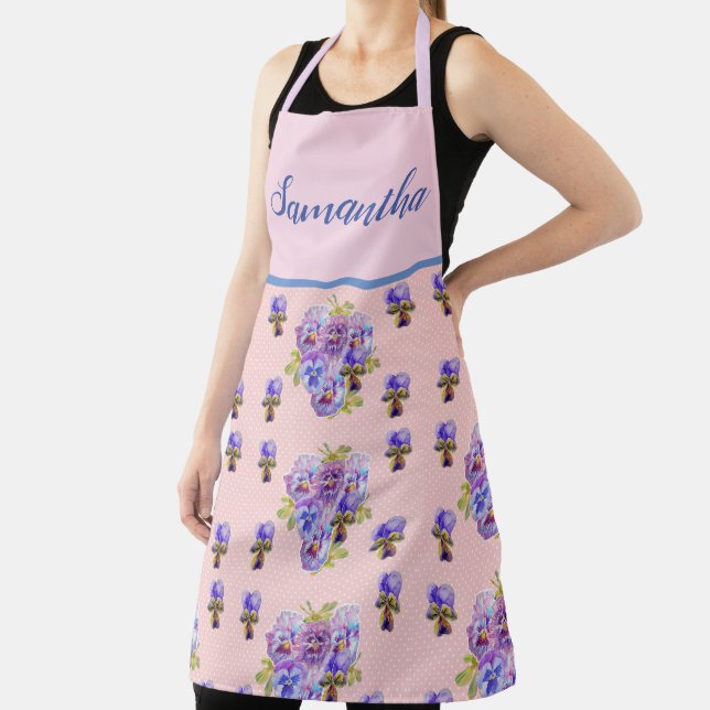 Pink Floral Shabby Chic Polka Dot Pansy Viola   Apron (Insitu)