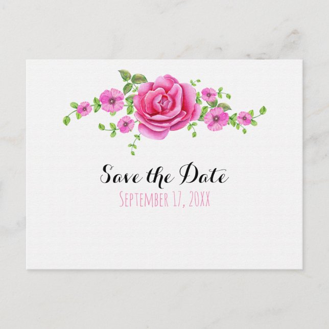 Pink Floral Shabby Chic Save The Date Engagement Postcard (Front)