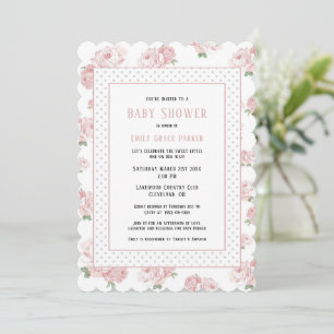 Pink Floral Shabby Chic Vintage Baby Girl Shower Invitation