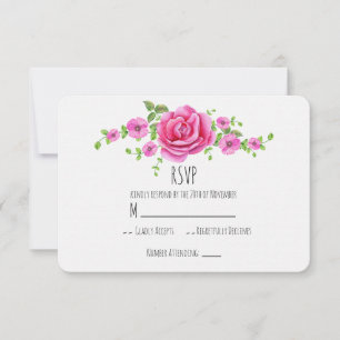 Pink Floral Shabby Chic Wedding RSVP Card