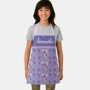 Pink Floral Shabby Purple Pansy Viola Kids Girls Apron