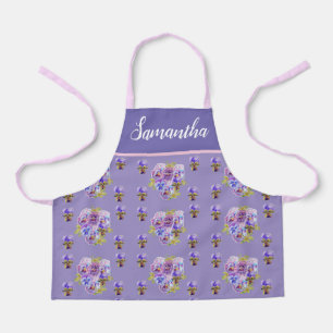 Pink Floral Shabby Purple Pansy Viola Kids Girls Apron