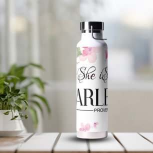 Pink Floral She is Fearless Prov 31:25   Water Bottle