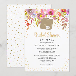 Pink Floral + shipping box Bridal Shower by mail Invitation