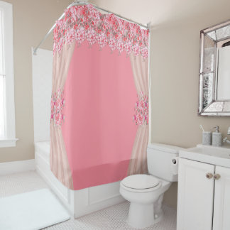 Pink Floral Shower Curtain