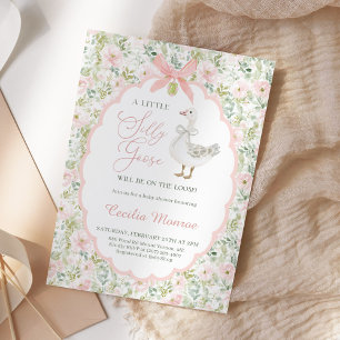 Pink Floral Silly Goose Vintage Baby Shower Invitation