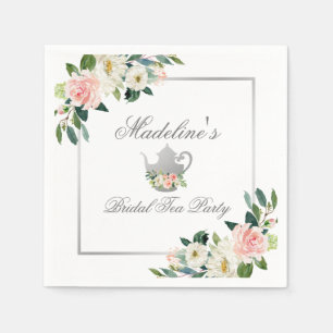 Pink Floral Silver Bridal Shower Tea Party Napkin