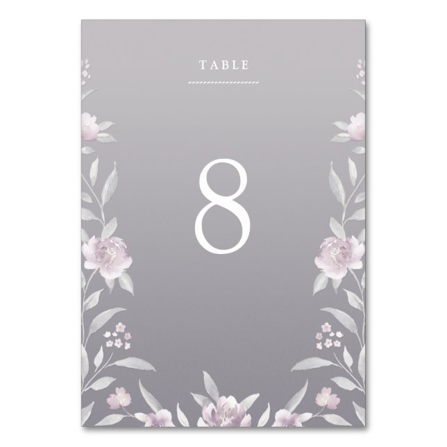 pink floral silver Chinoiserie wedding table card (Front)