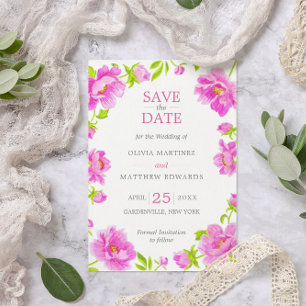 Pink Floral Silver Wedding Save the Date