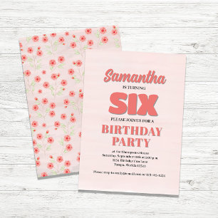Pink Floral Sixth Birthday Girl Party Template