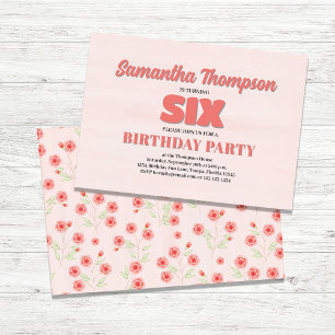Pink Floral Sixth Birthday Girl Party Template
