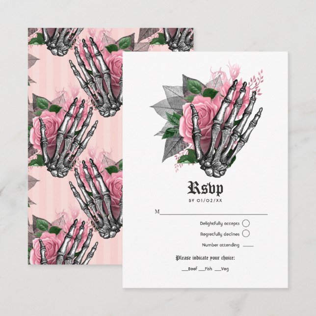 Pink Floral Skeleton Gothic Wedding Invitation (Front/Back)
