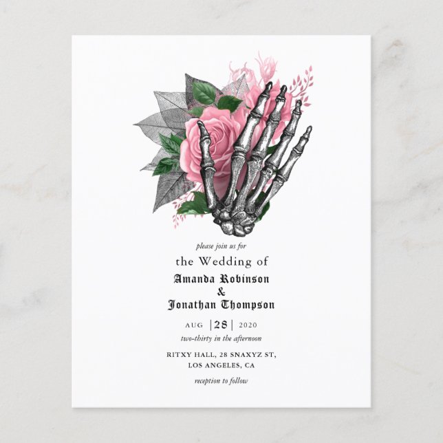Pink Floral Skeleton Gothic Wedding Invitation Flyer (Front)