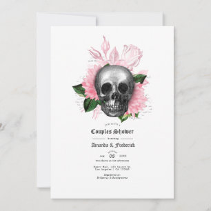 Pink Floral Skull Gothic Couples Shower Invitation