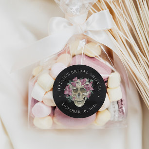 Pink Floral Skull Halloween Bridal Shower Favour Classic Round Sticker