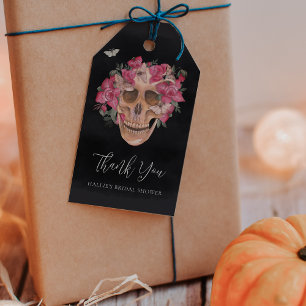 Pink Floral Skull Halloween Bridal Shower Favour Gift Tags