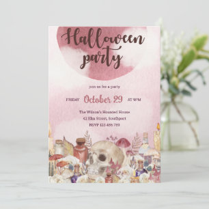 Pink Floral Skull Halloween Party Invitation