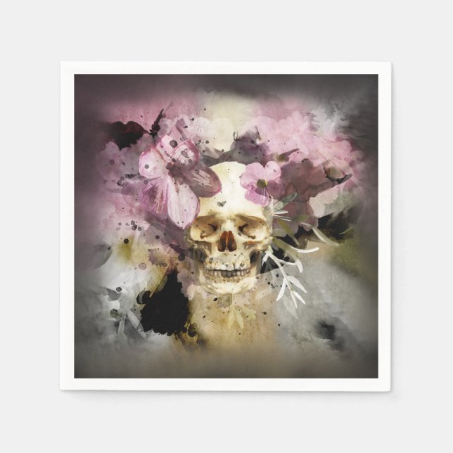 Pink Floral Skull Napkin (Front)