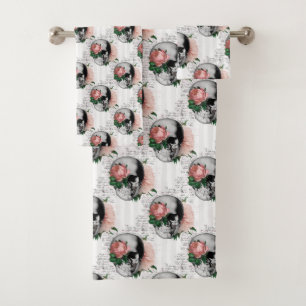 Pink Floral Skull Series Design 2 Bath Towel Set