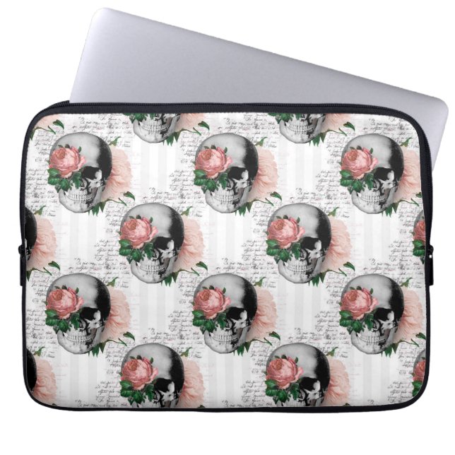 Pink Floral Skull Series Design 2  Laptop Sleeve (Front)