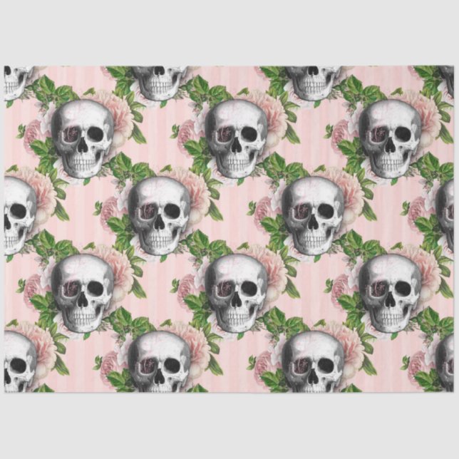 Pink Floral Skull Series Design 4 Tissue Paper (Front)