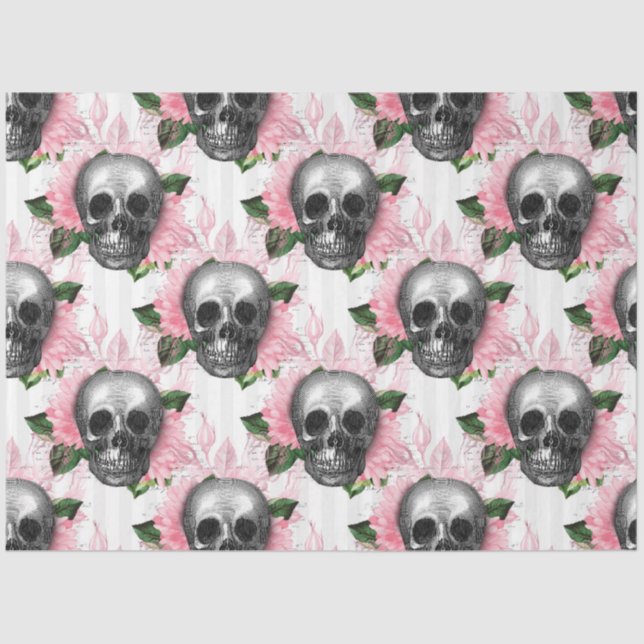 Pink Floral Skull Series Design 6 Tissue Paper (Front)