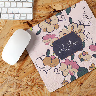 Pink Floral Soft Custom Name Pastel Flower Design Mouse Mat